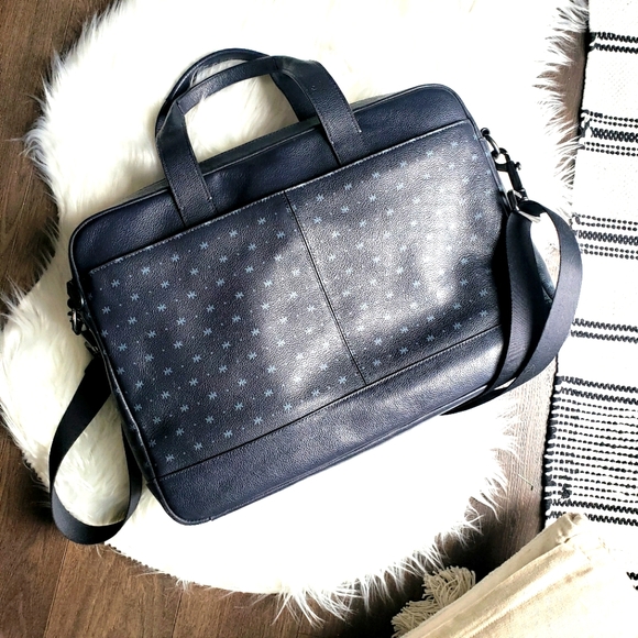 ππ Coach Two-Tone Blue Leather Laptop Bag Briefcase with Adjustable Strap EUC - Picture 5 of 8